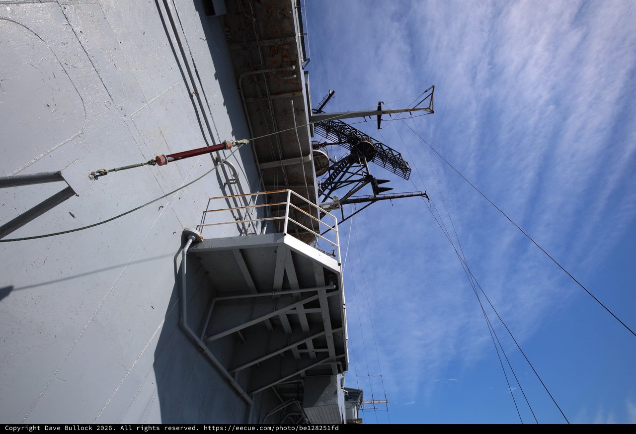 Looking Up at USS Hornet's Crane and Tower