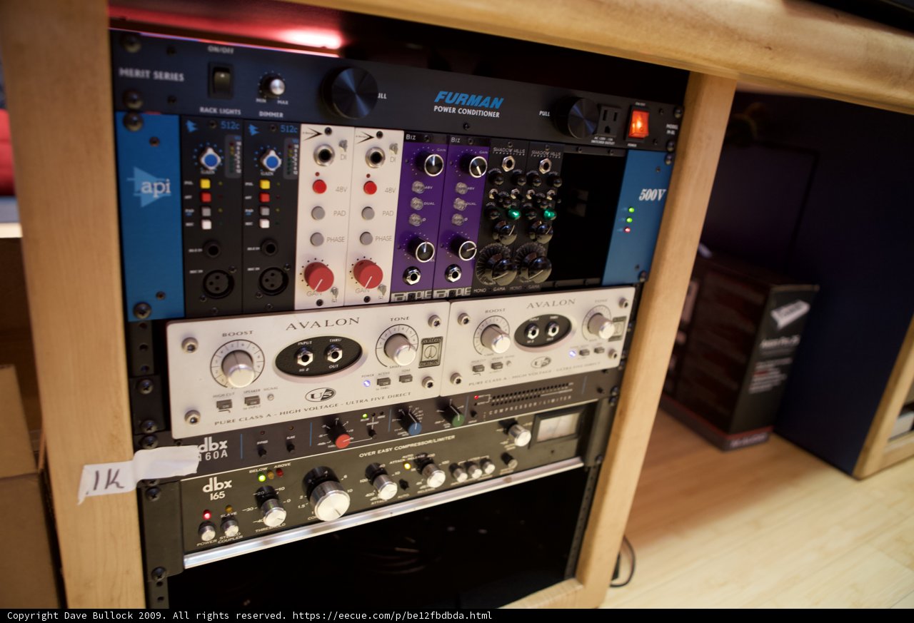 A Plywood Rack of Audio Equipment in Crystal Method's Studio