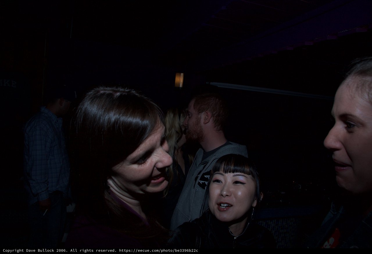 Nightclub Gathering: Friends in Dim Evening Light