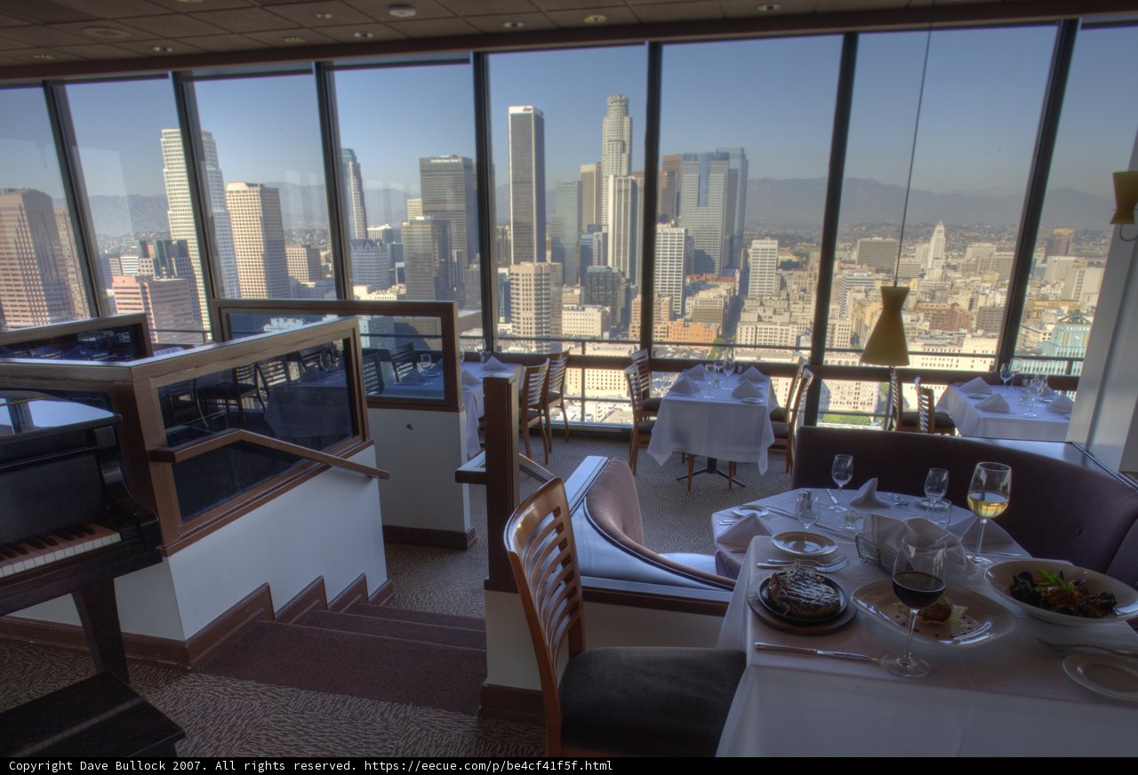 Cityscape View from a Penthouse Restaurant