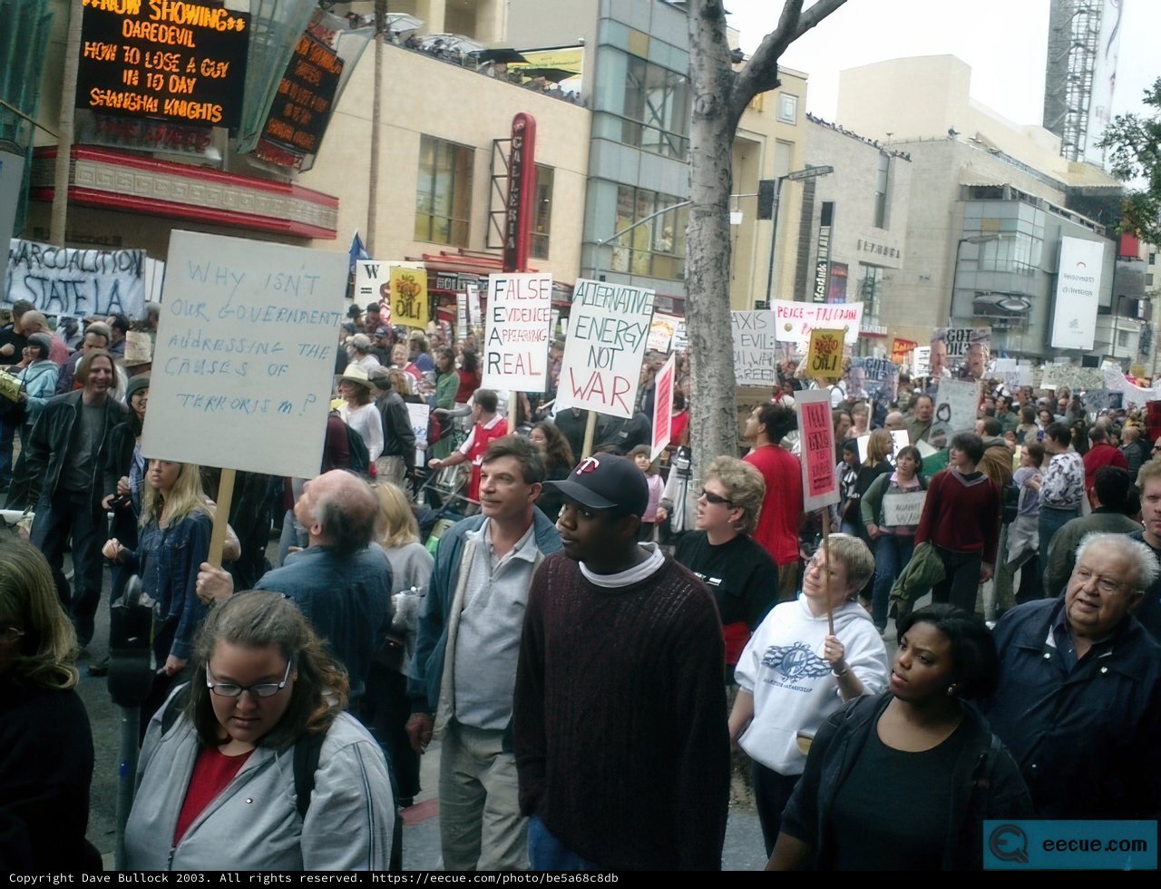 People marching through the city in protest