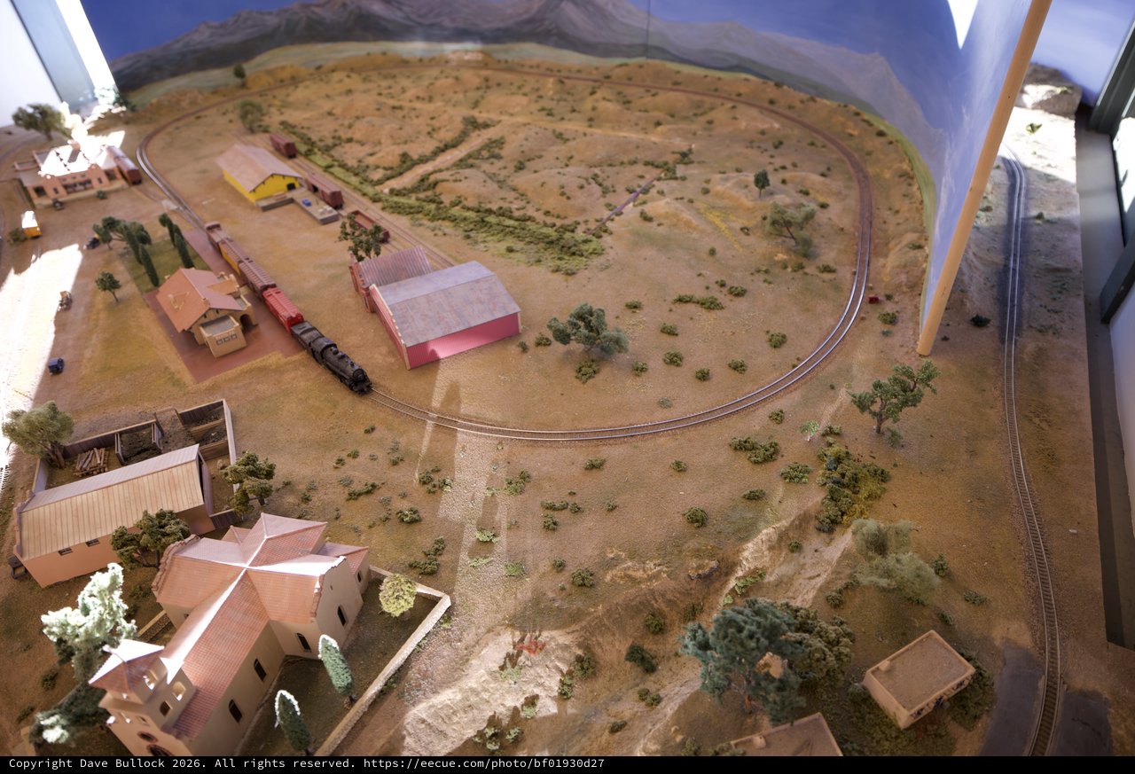 Desert Southwest Model Railway Layout with Mountain Backdrop