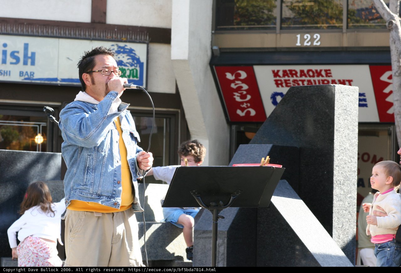 Singing his heart out in Little Tokyo