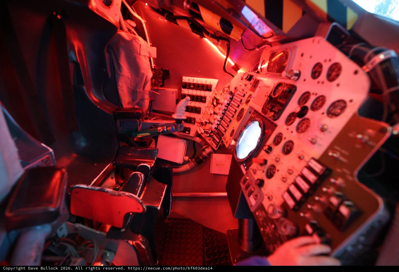 Apollo Command Module Interior Bathed in Red Light