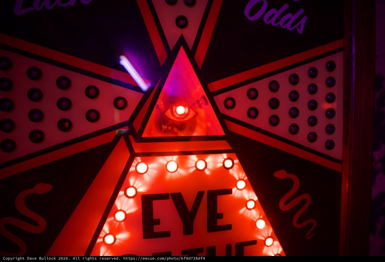 Neon Eye of Providence Display in Santa Fe