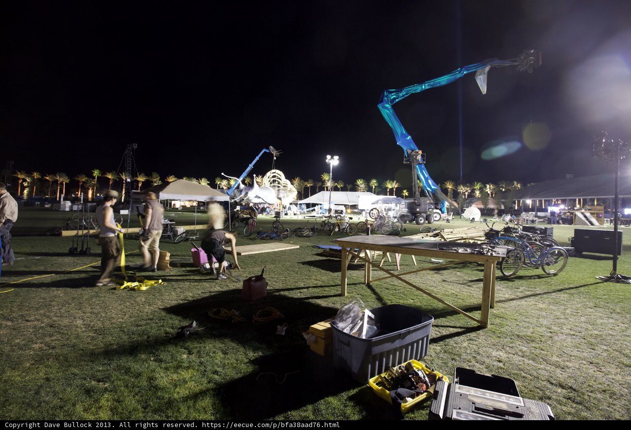 Nighttime Work on the Stage with a Crane