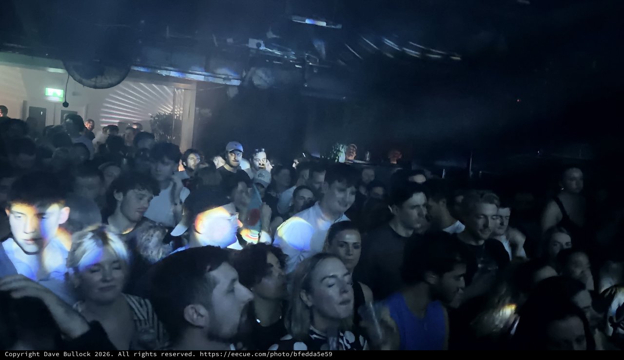 Crowded Underground Club Night with Smoke and Lights