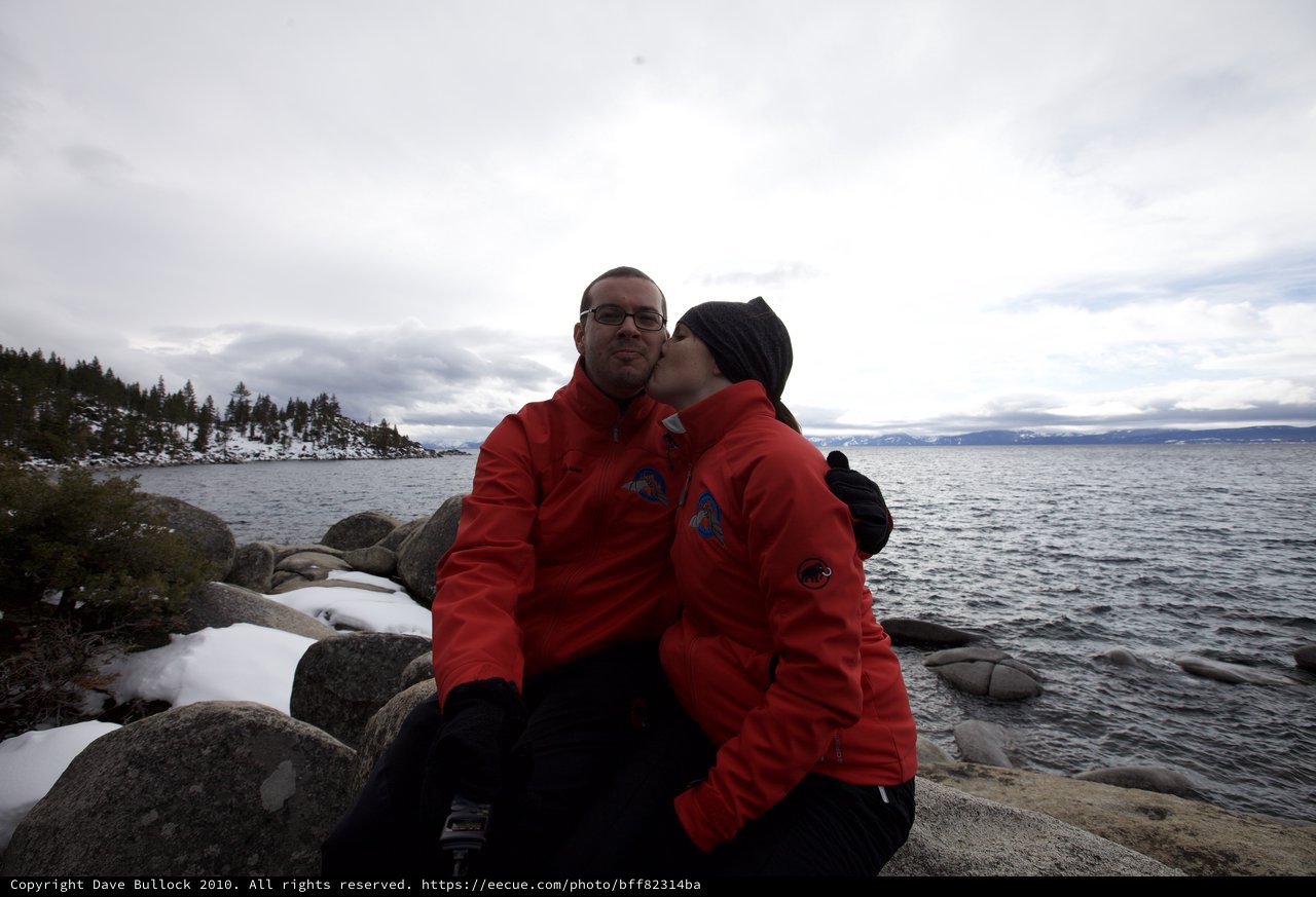Winter Kiss at Lake Tahoe Rocky Shore