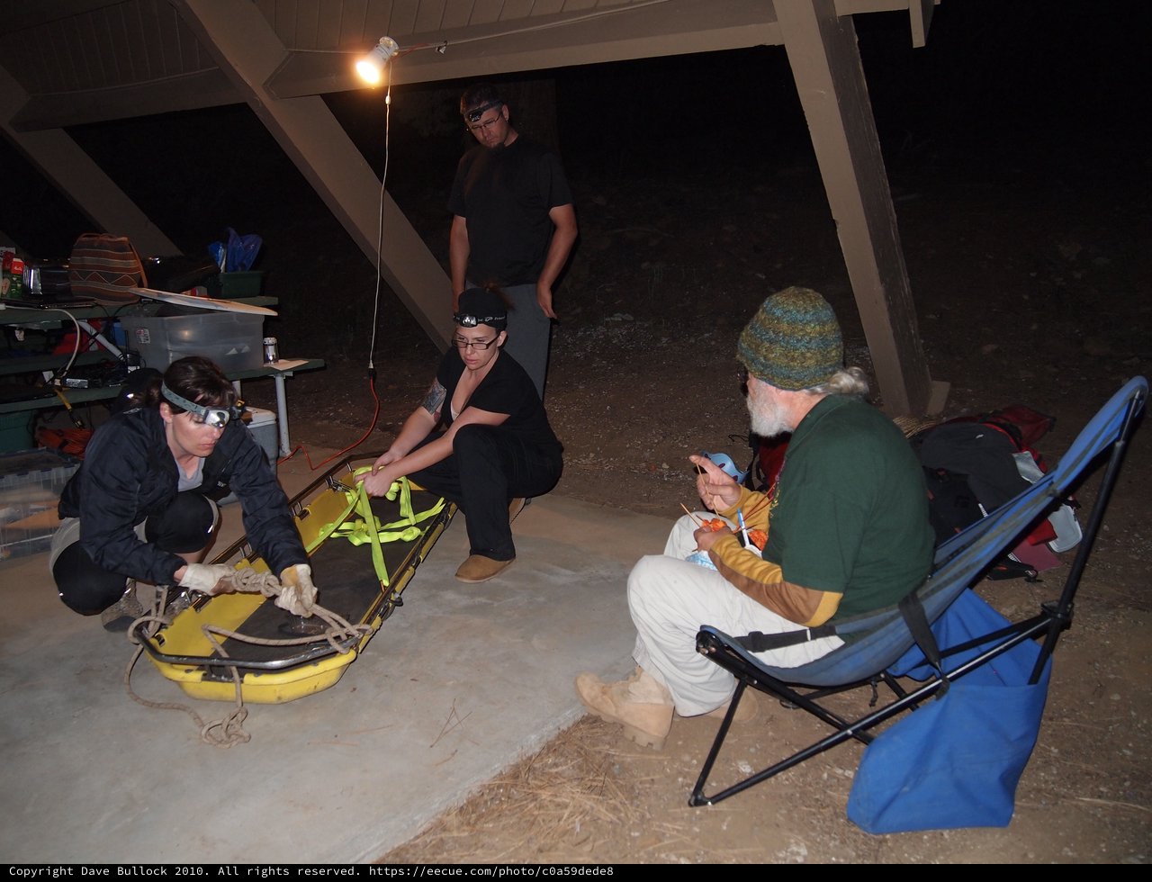 Night Rescue Training with Stretcher Under Desert Shelter