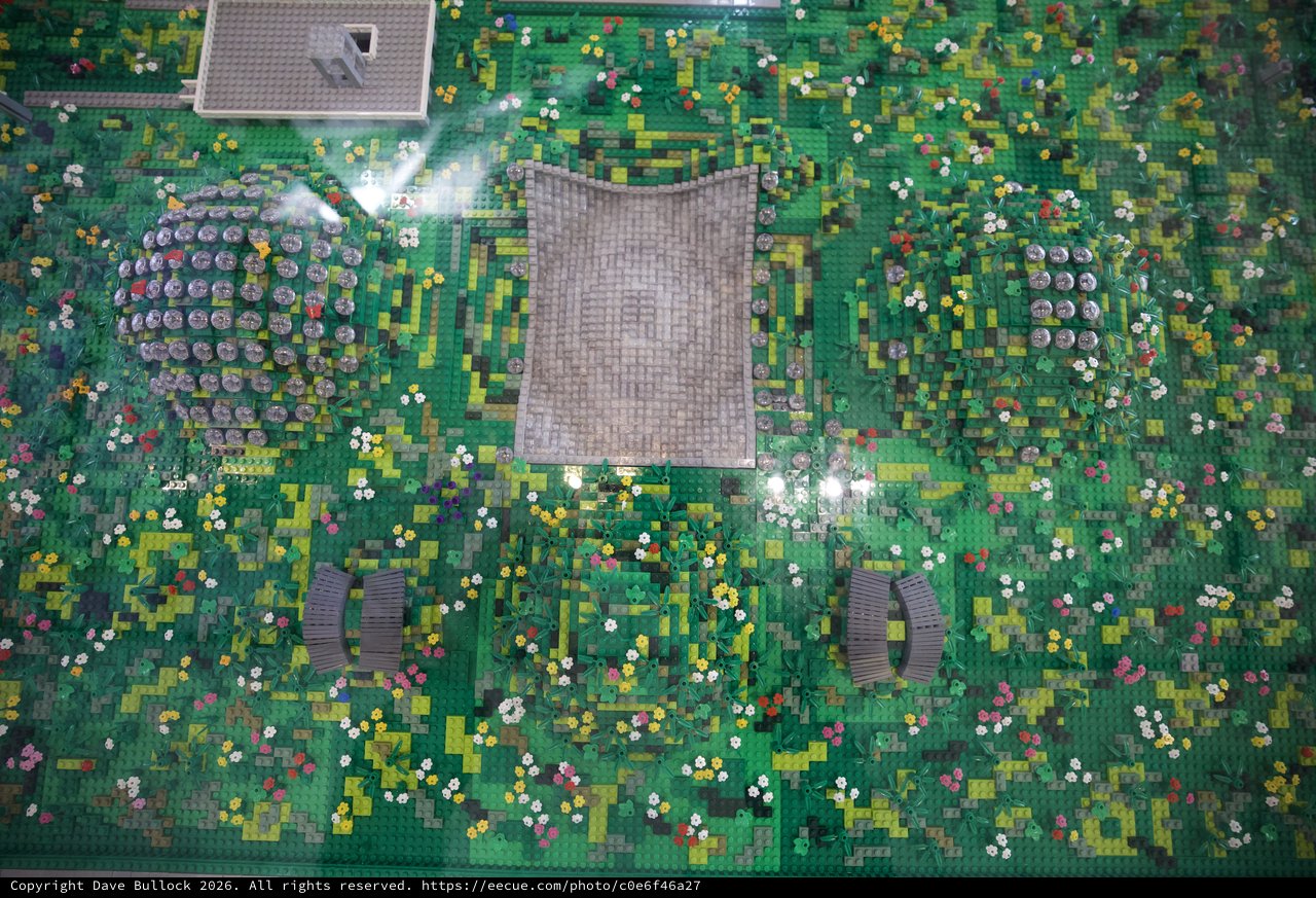Aerial View of LEGO Garden with Central Building