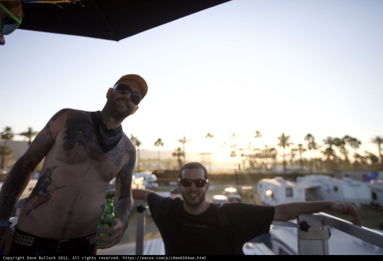 Shirtless Friends Under the Palm Tree