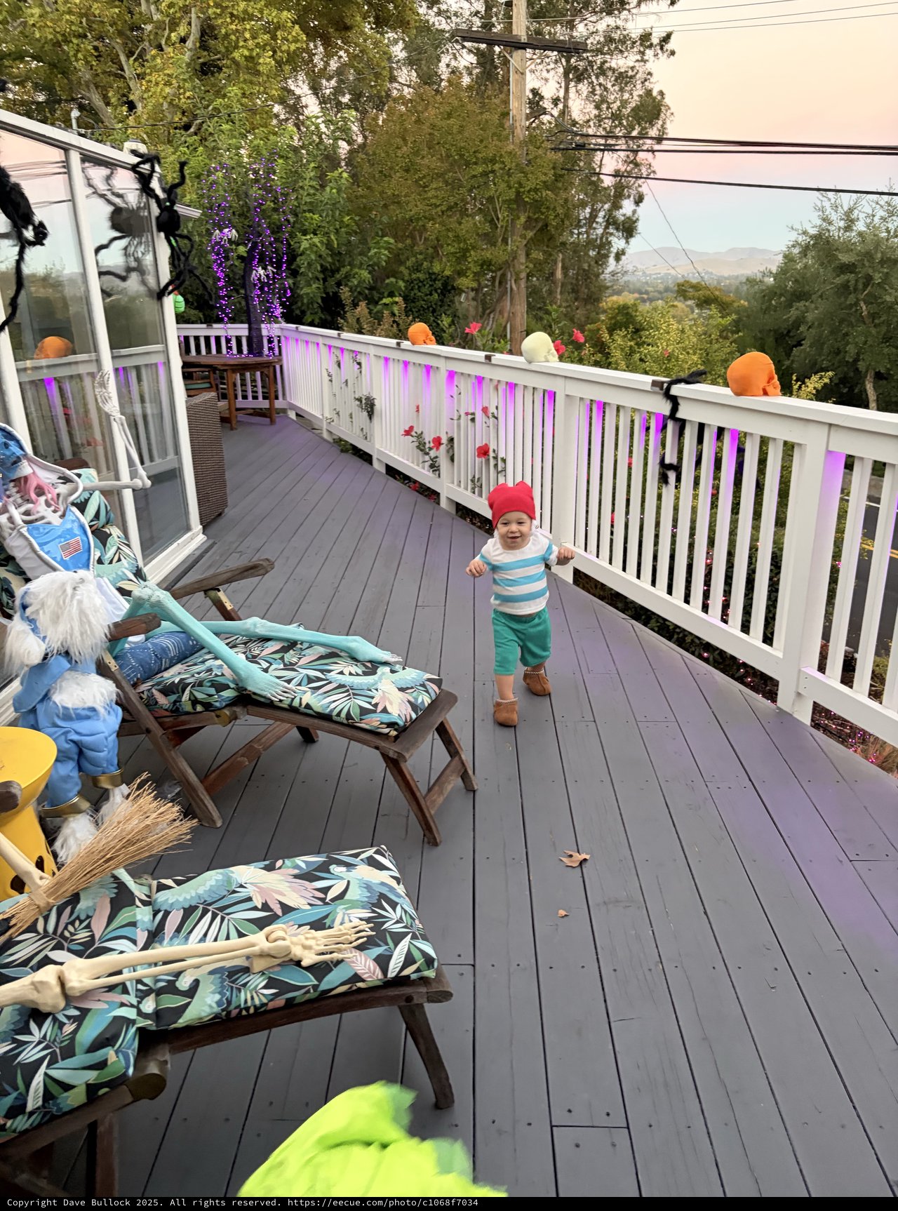 Toddler Exploring Decorated Deck at Outdoor Birthday Party