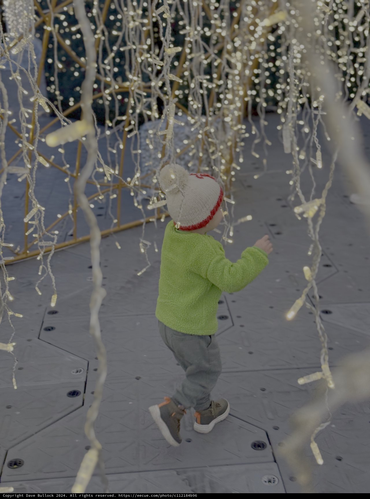 Child Explores Magical Winter Light Display