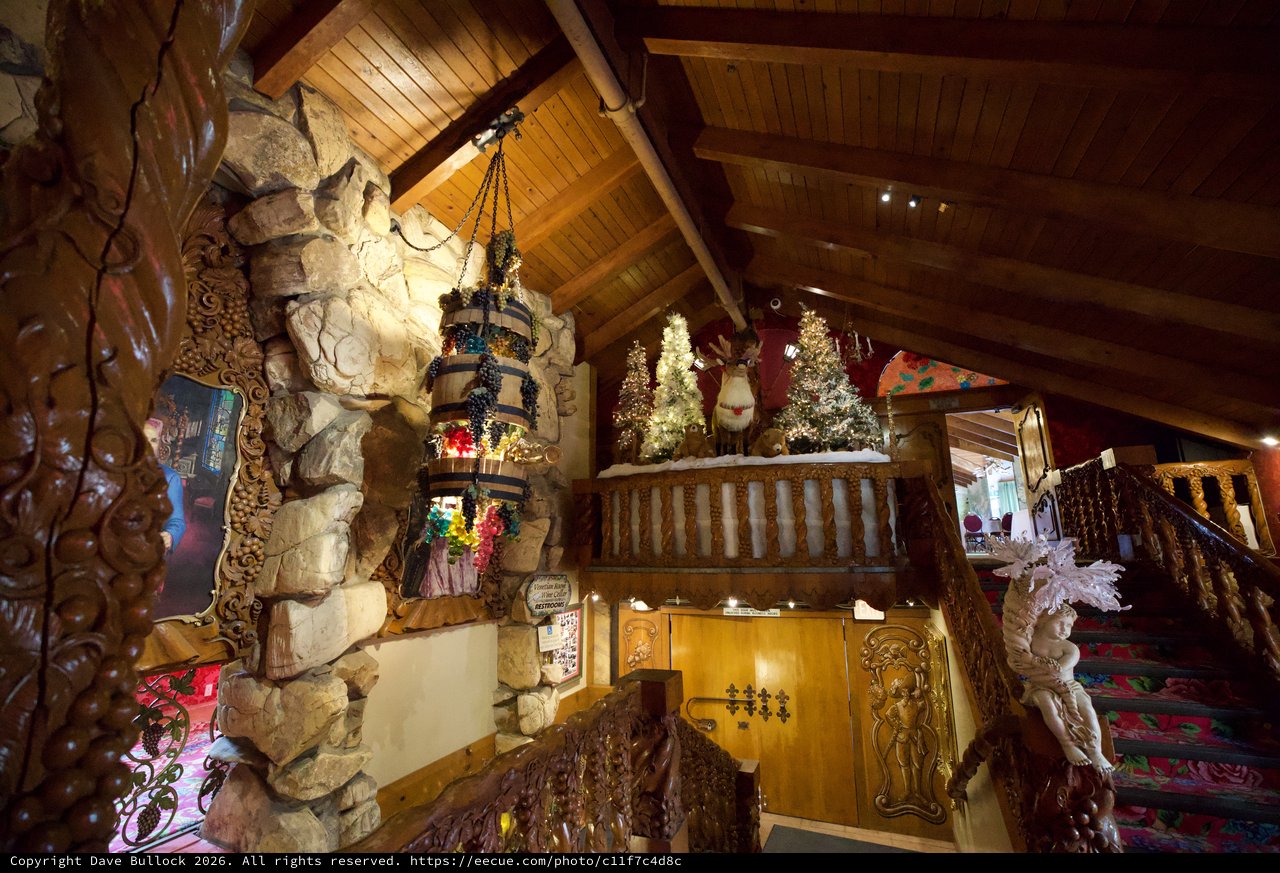 Rustic Mountain Lodge Interior with Christmas Decorations