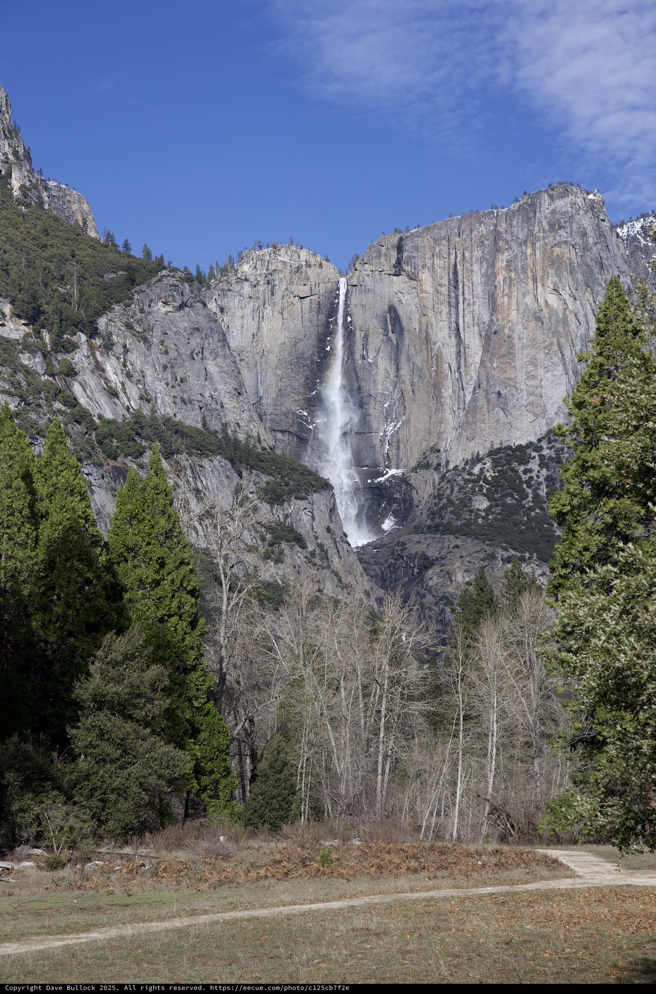 Yosemite Falls Cascading Down Granite Cliffs in Winter