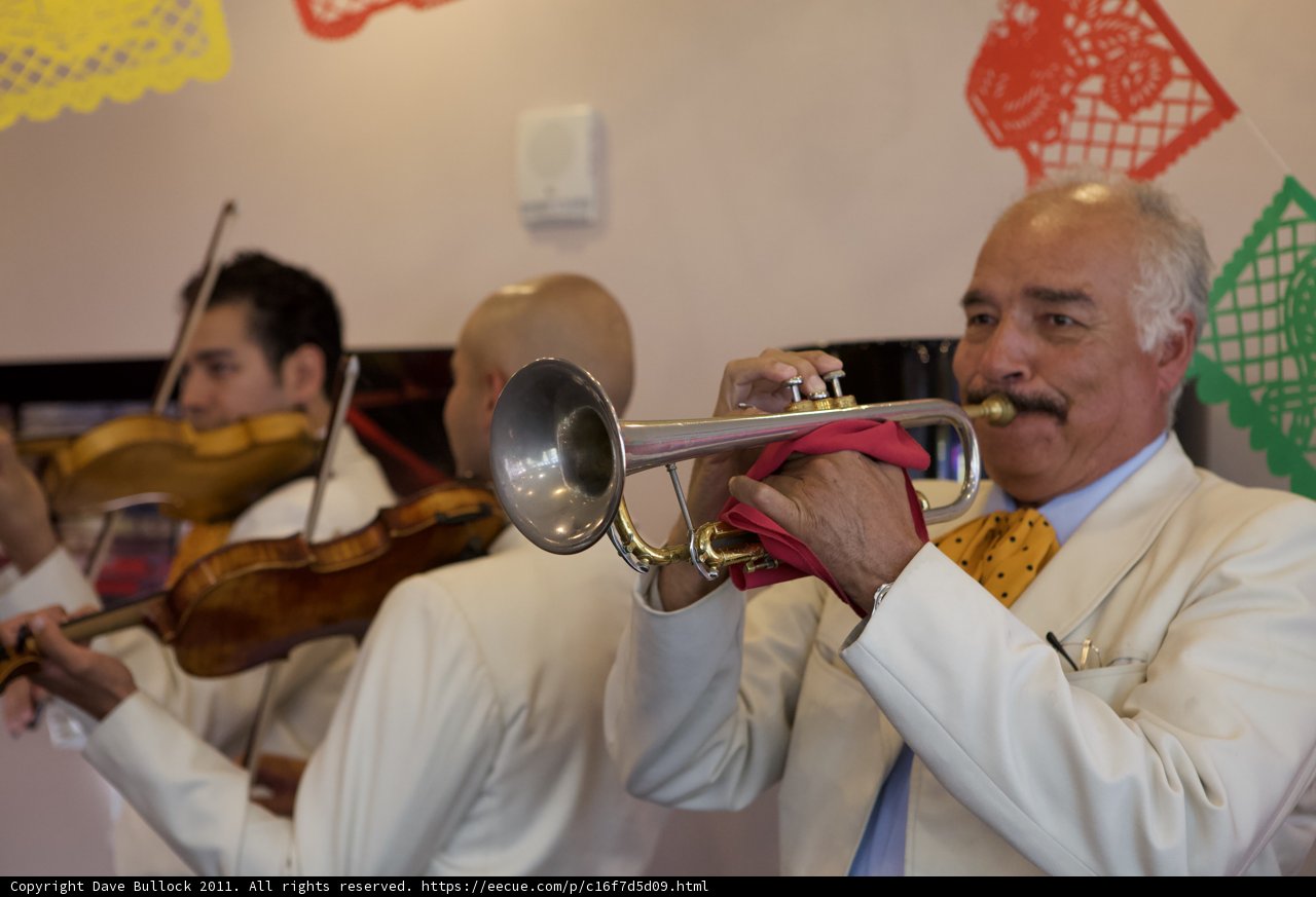 Trumpet Player in White Suit