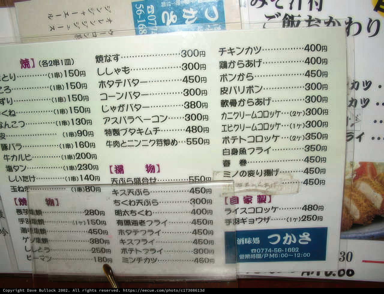 Menu in Japanese