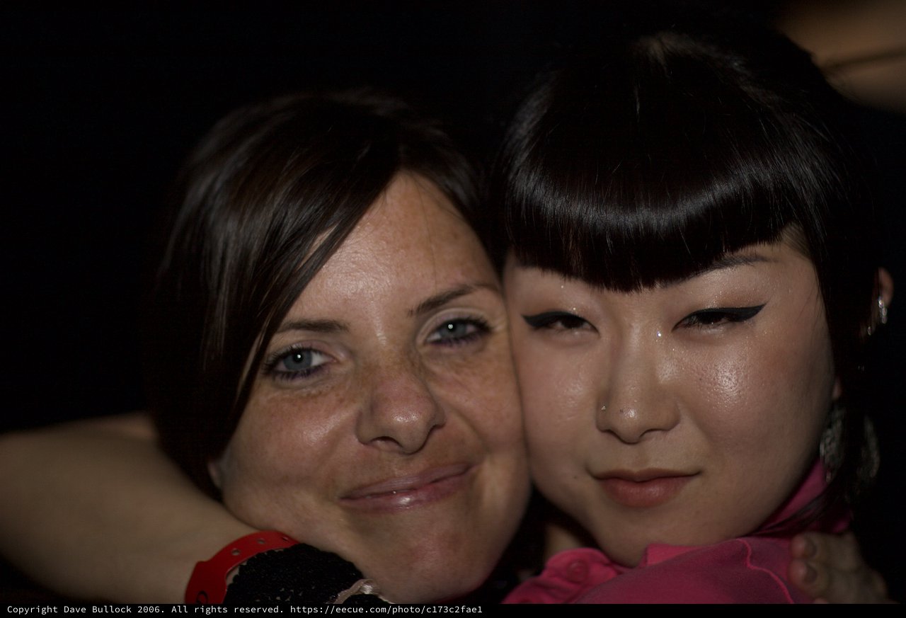 Two Women Share a Close Moment at Night Event