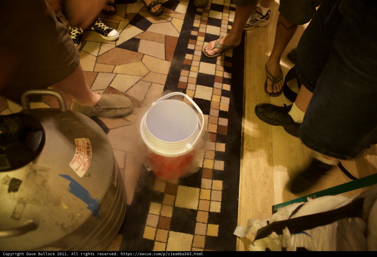 Group Gathering Around Wooden Bucket