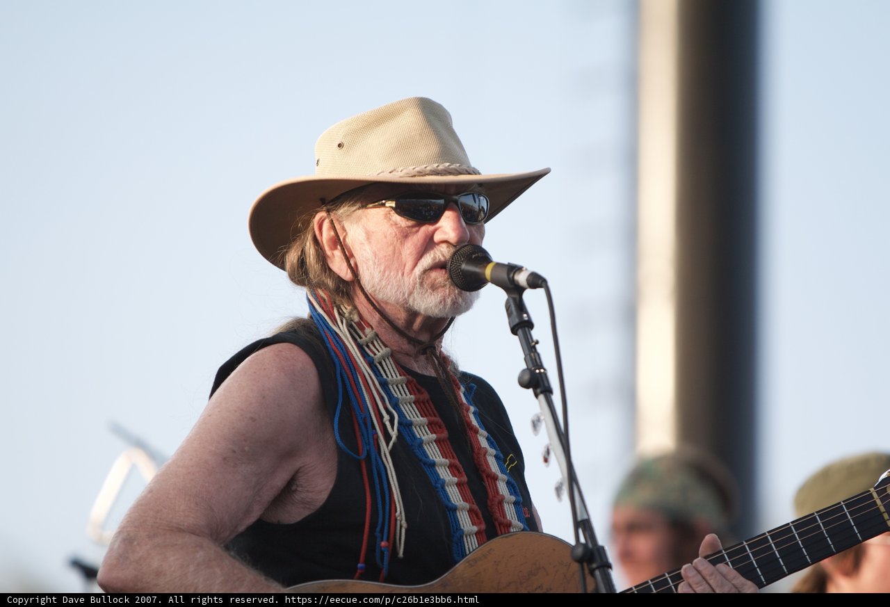 Willie Nelson Rocks the Festival in his Signature Hat and Sunglasses