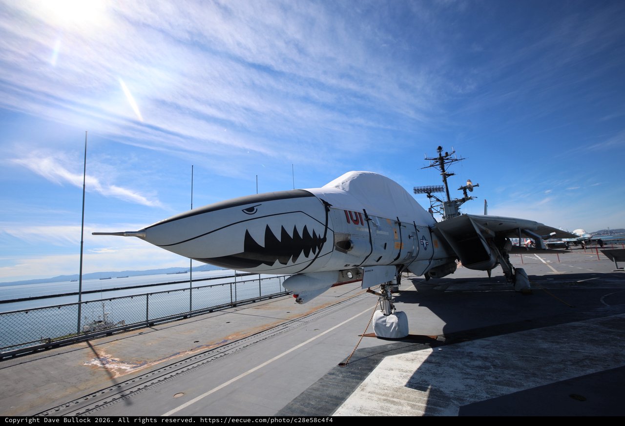 F-14 Tomcat with Shark Teeth on USS Hornet