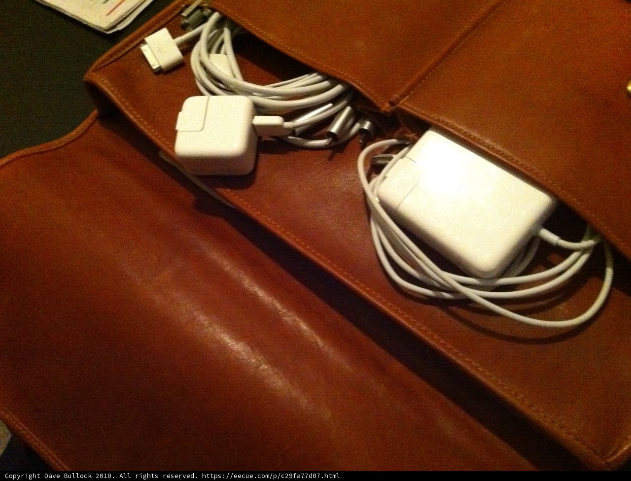 Leather case with built-in charger and cord