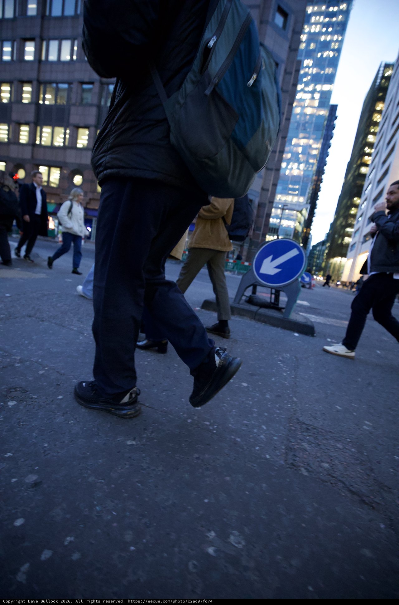 Urban Commuters at Dusk in City Financial District