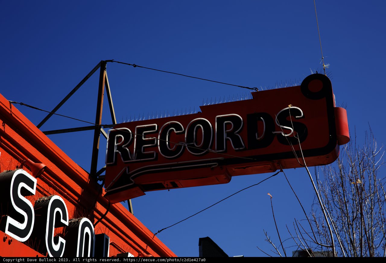 Vintage Records Sign in Urban Landscape