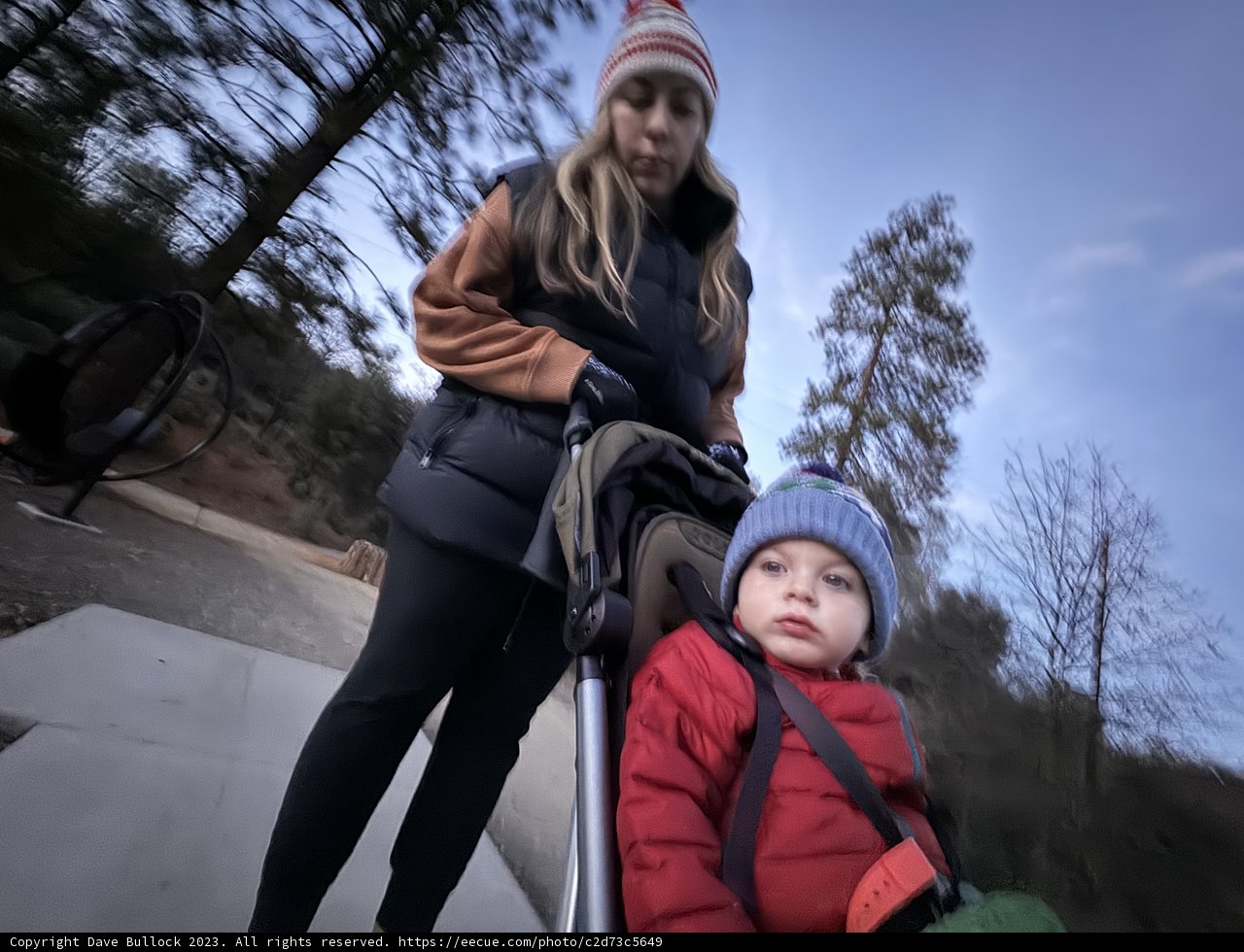 Winter Stroll with Mom and Baby