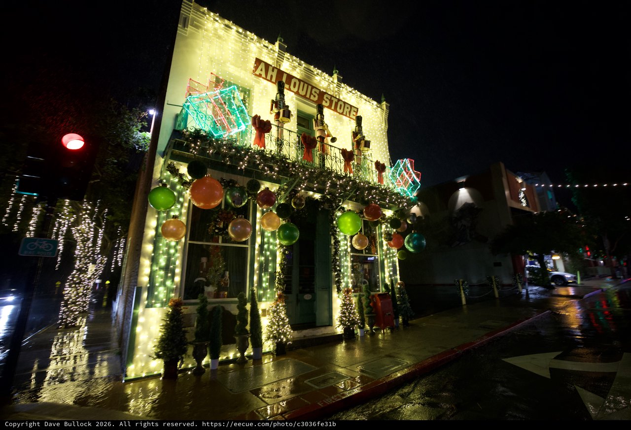 Ah Louis Store Holiday Night Display in San Luis Obispo