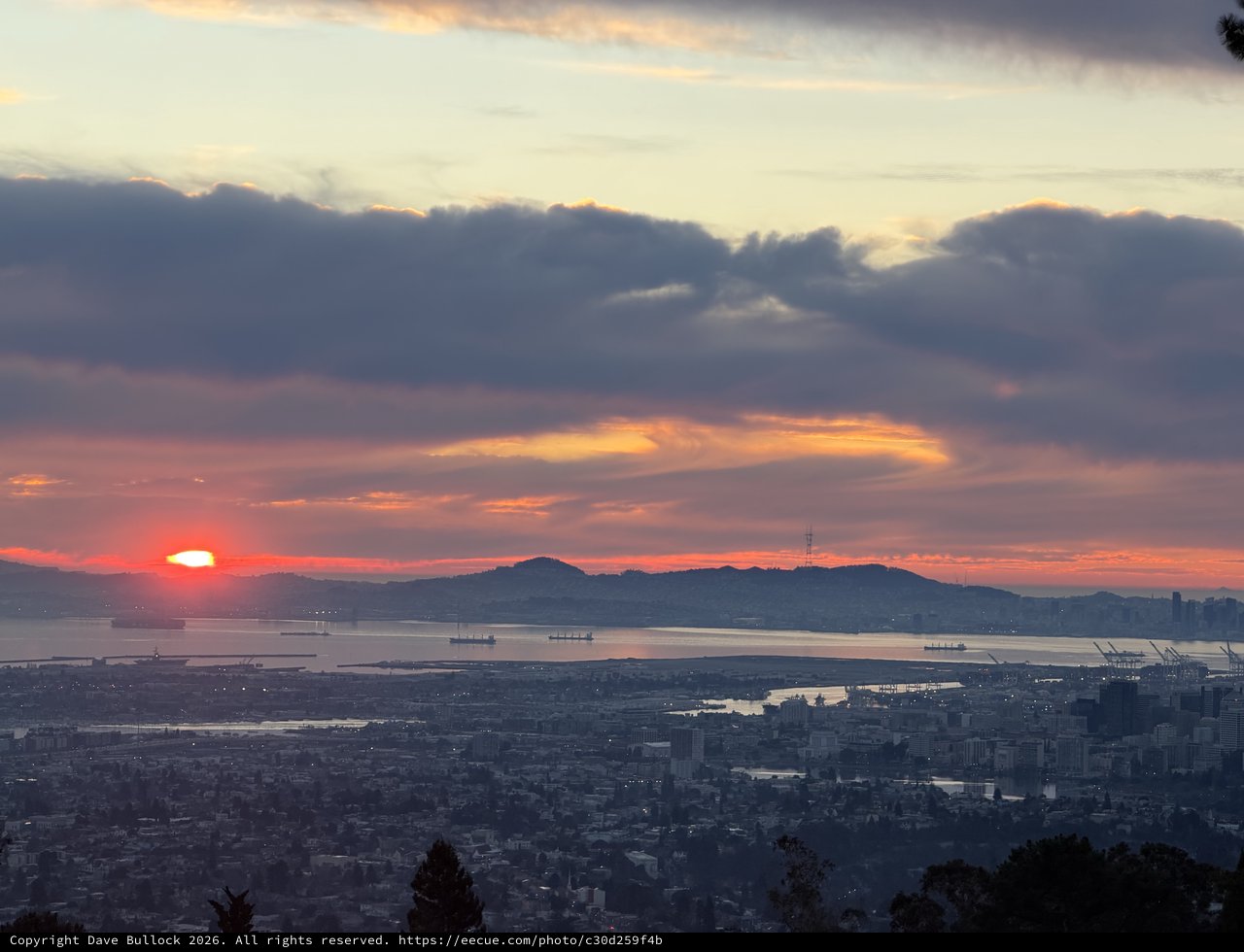 Golden Sunset Over San Francisco Bay from Oakland Hills