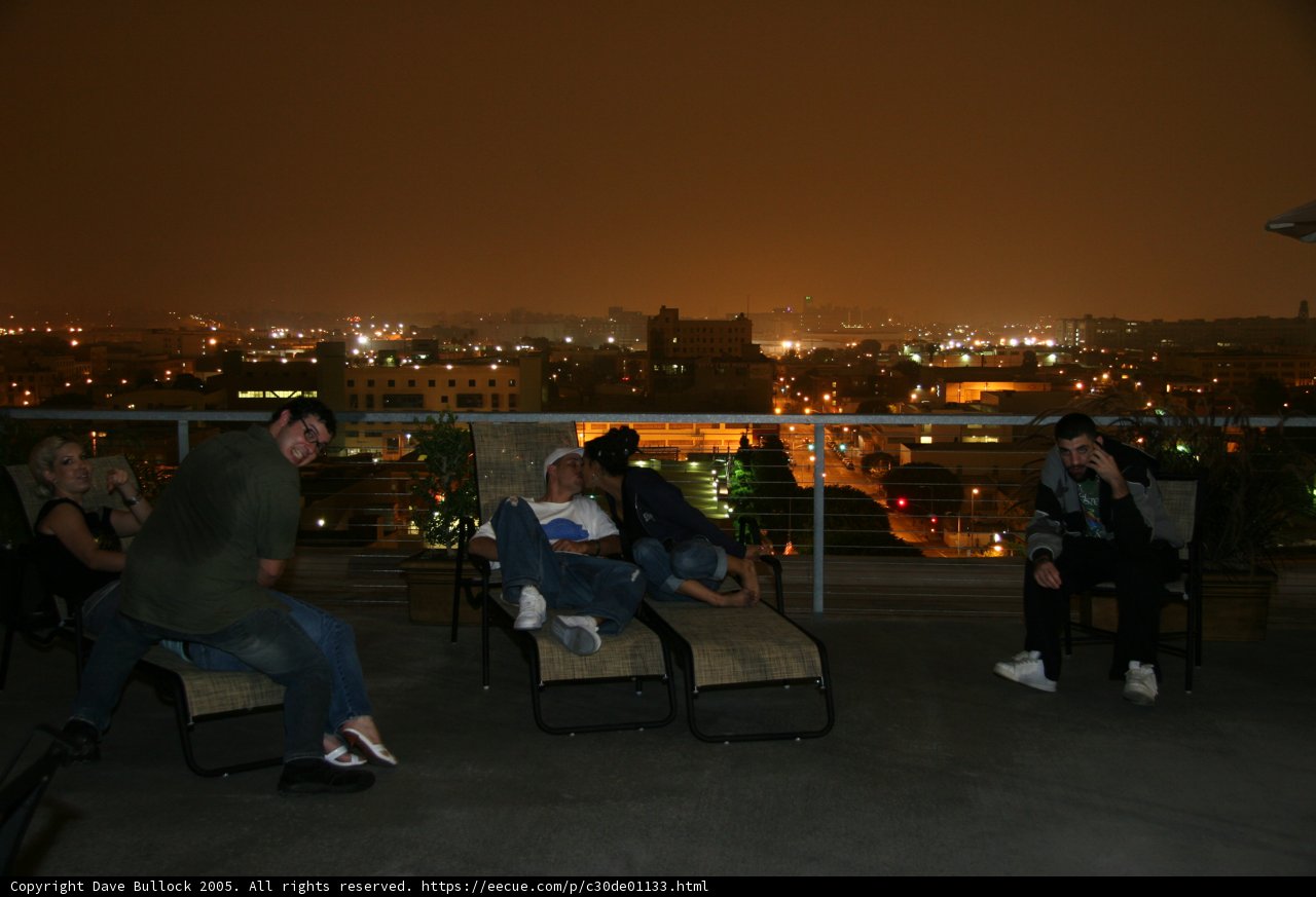 Nighttime gathering on patio
