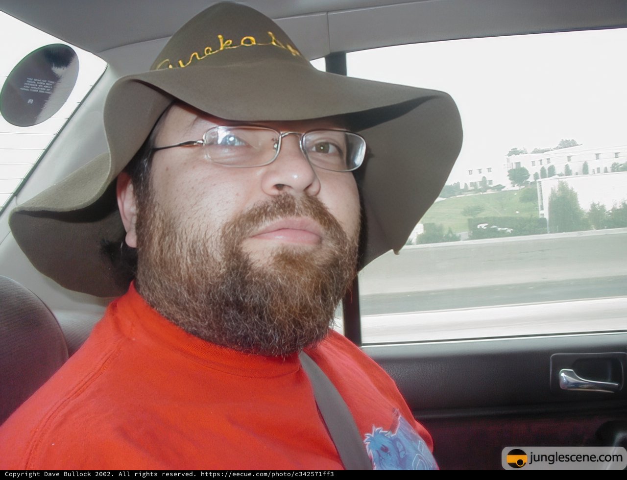 Man in Hat and Beard in Car