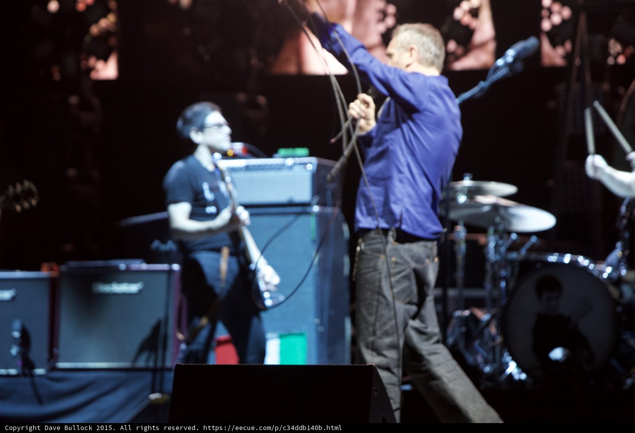 Morrissey Swinging Mic Cord Overhead Blue Shirt Bassist Glasses Italian Flag Blackstar Drums Smiths Screen