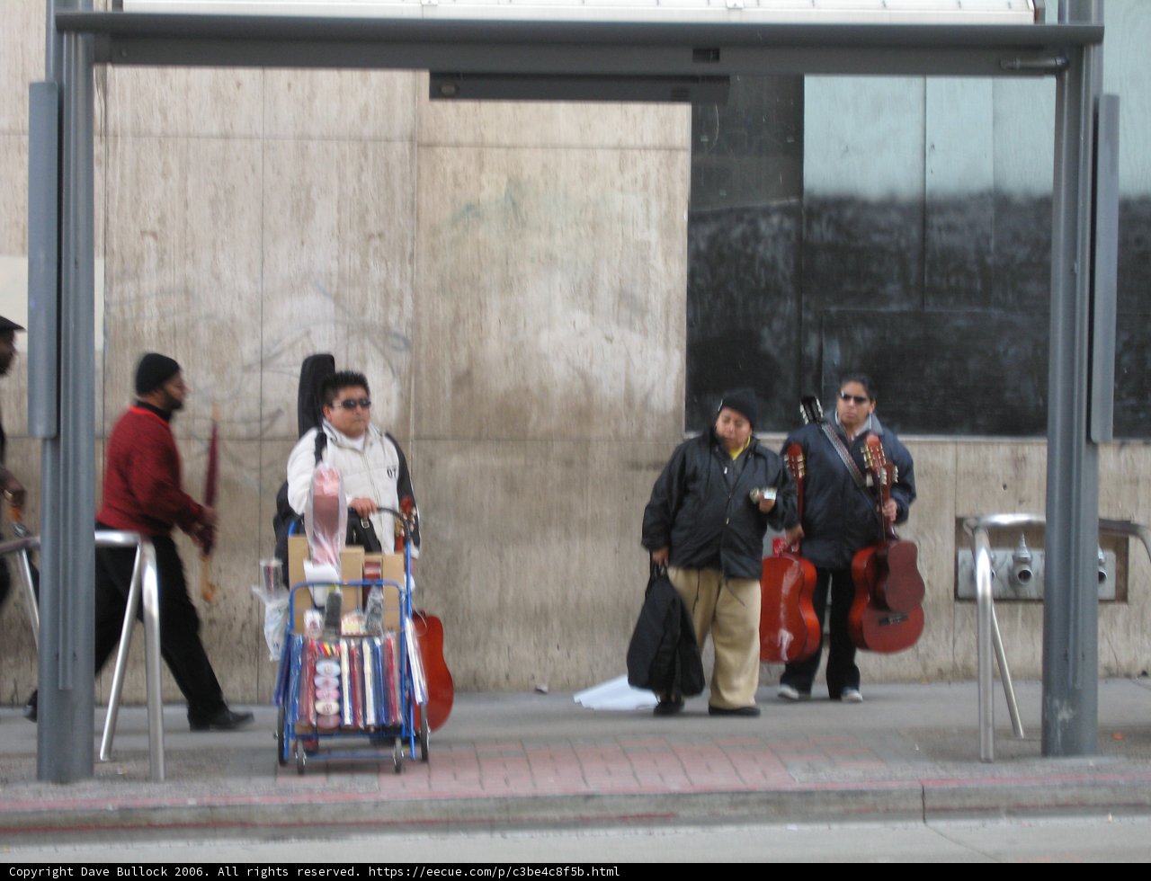 Outdoors Musicians Waiting for Transportation