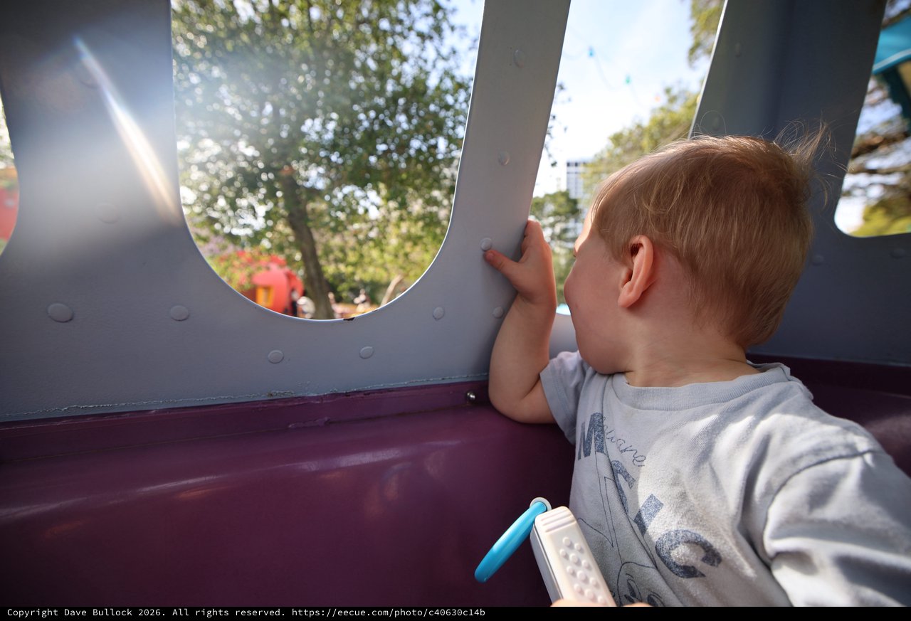 Young Child Gazing Through Playground Window
