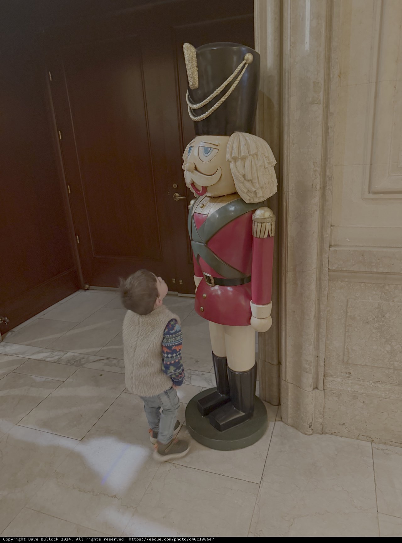 Toddler Discovers Giant Nutcracker Christmas Decoration