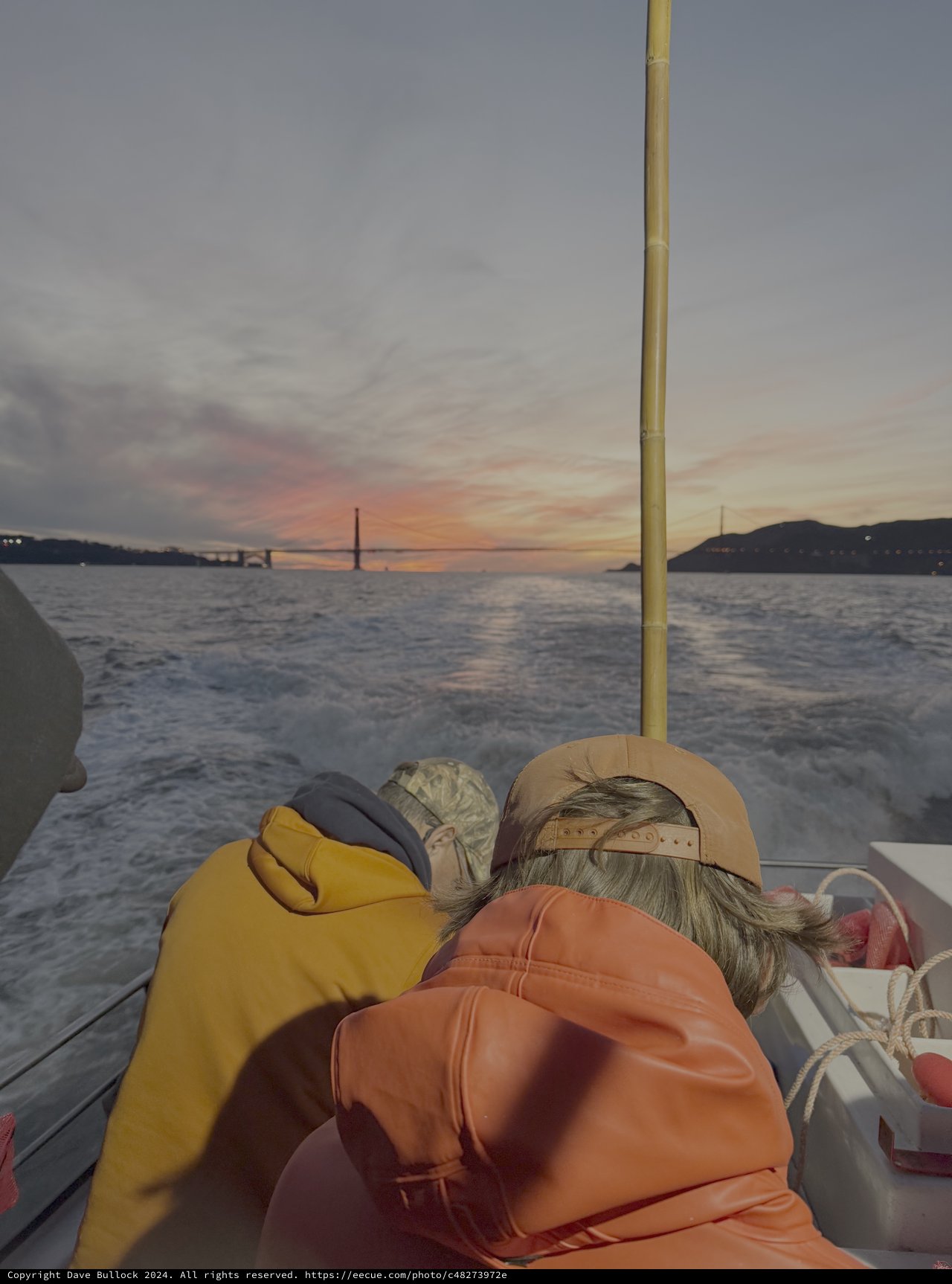 Sunset Boat Journey Near Golden Gate Bridge