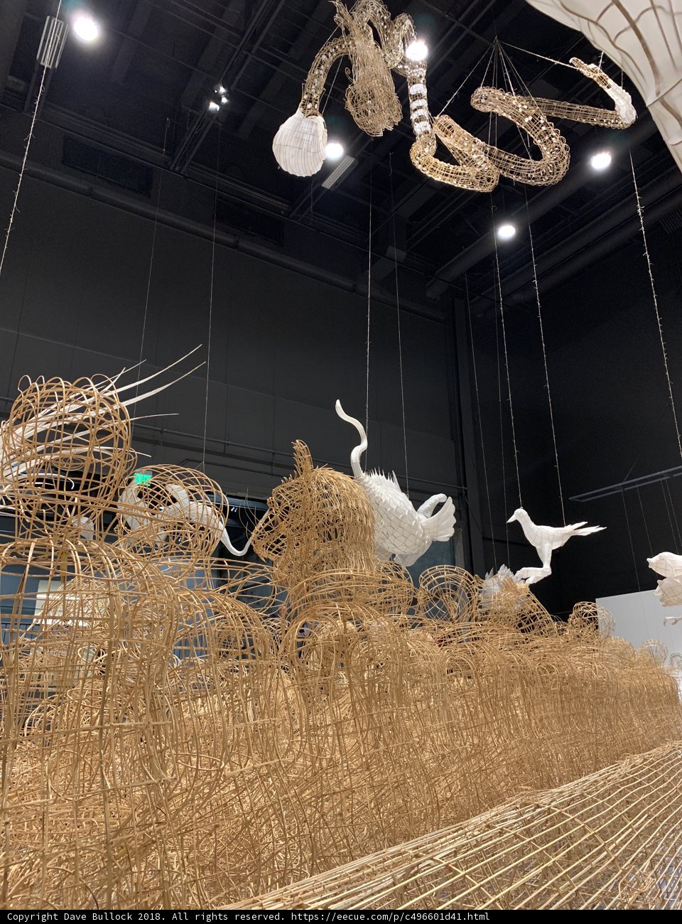 Bird and Fish Straw Sculpture with Chandelier and Lamp