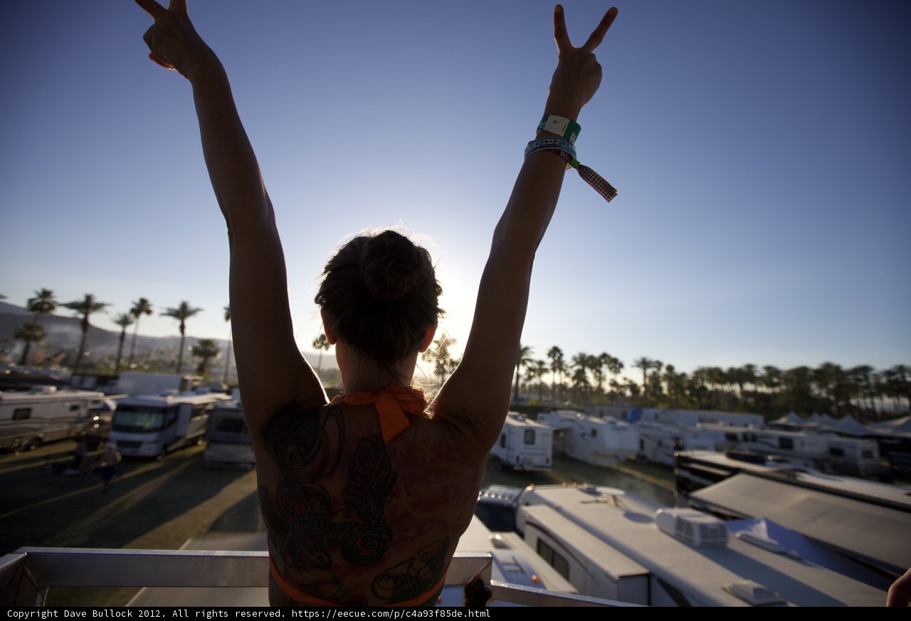 Peaceful inked-up woman at Coachella