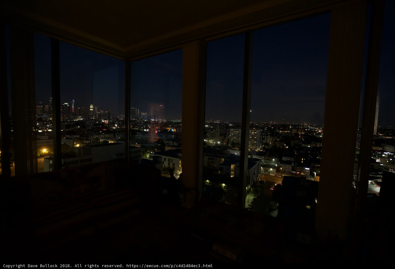 Nighttime Cityscape View from a Penthouse Window in Los Angeles
