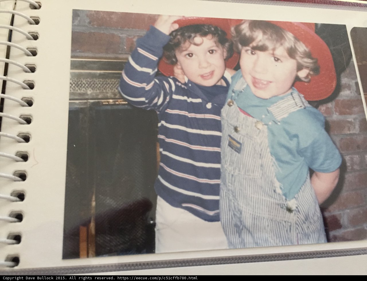 Two Boys in Overalls and Hats