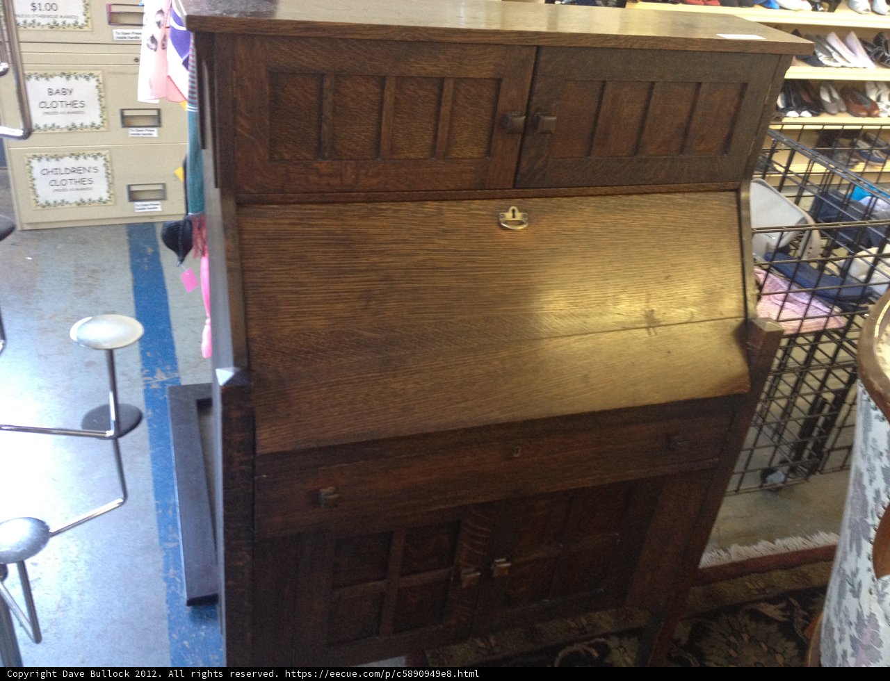Antique Wooden Desk with Cabinet and Drawers