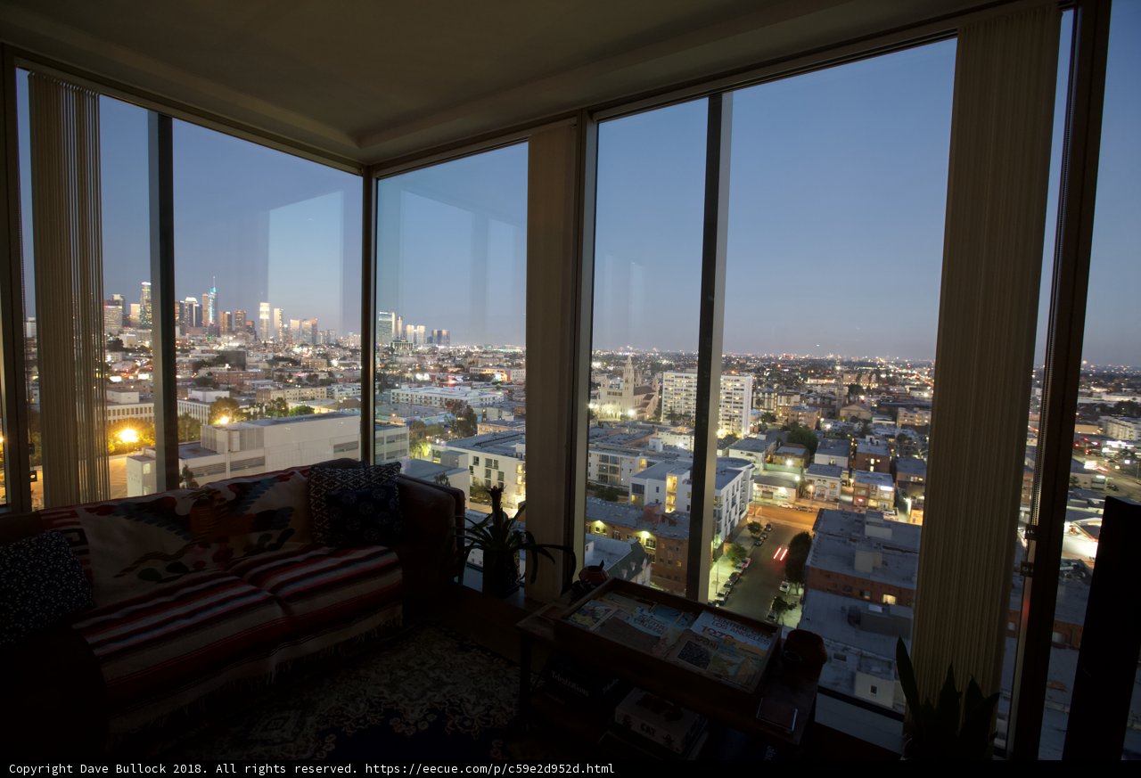 Urban View from a Penthouse Living Room