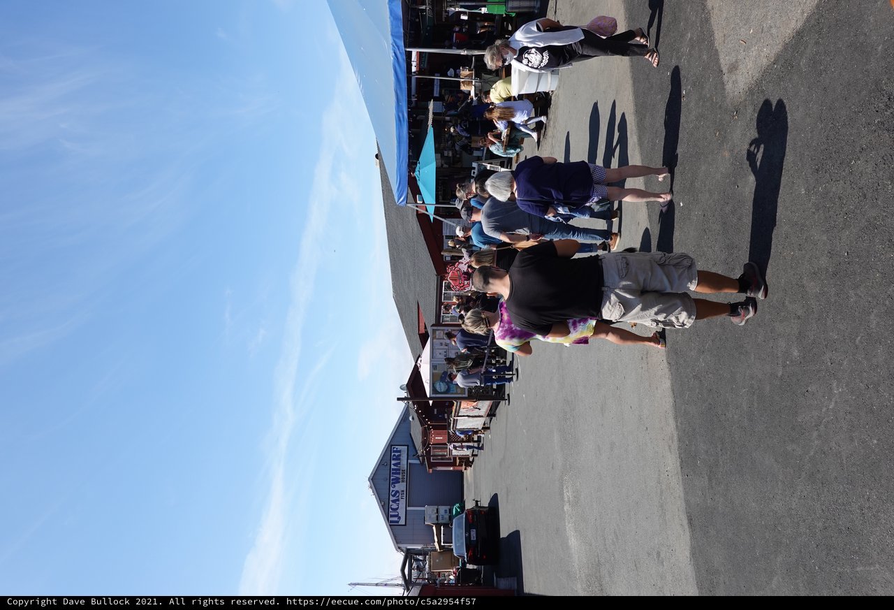 Busy Waterfront Market Scene with Crowds