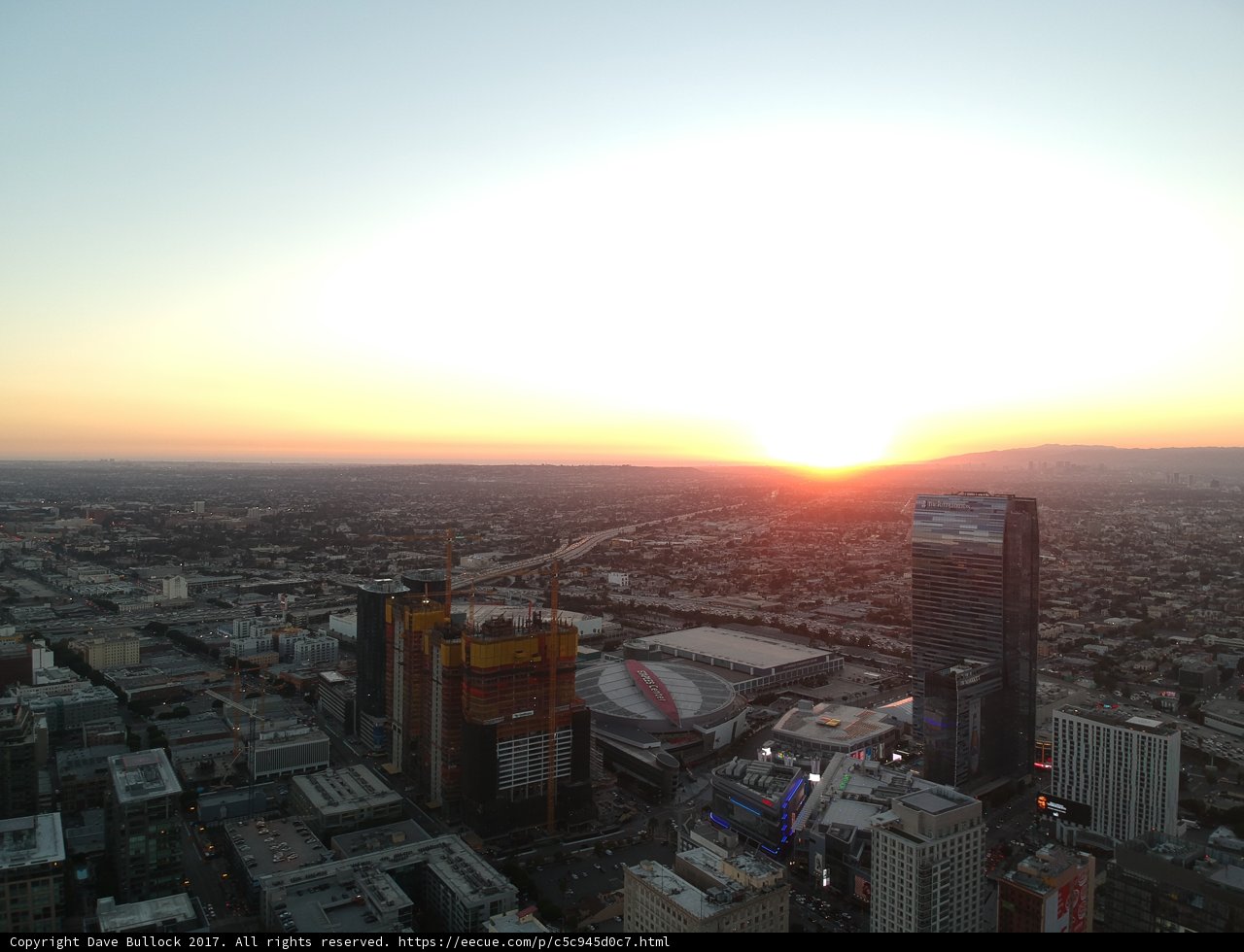 Aerial View of Los Angeles Skyline at Sunset