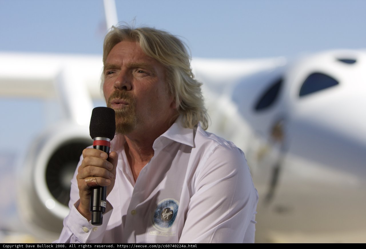 Richard Branson Addressing the Crowd in Front of White Knight Two