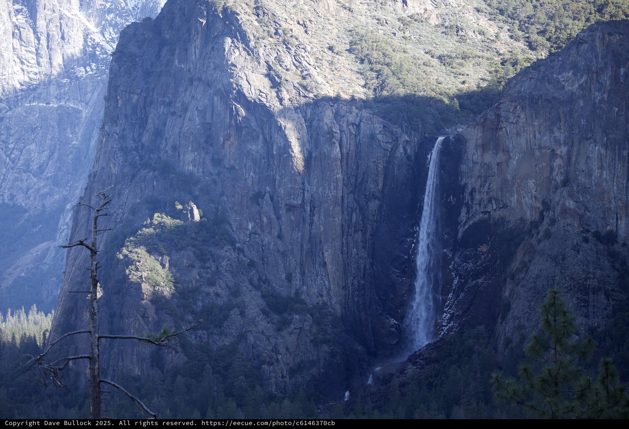 Bridalveil Fall Cascading Through Yosemite's Winter Cliffs