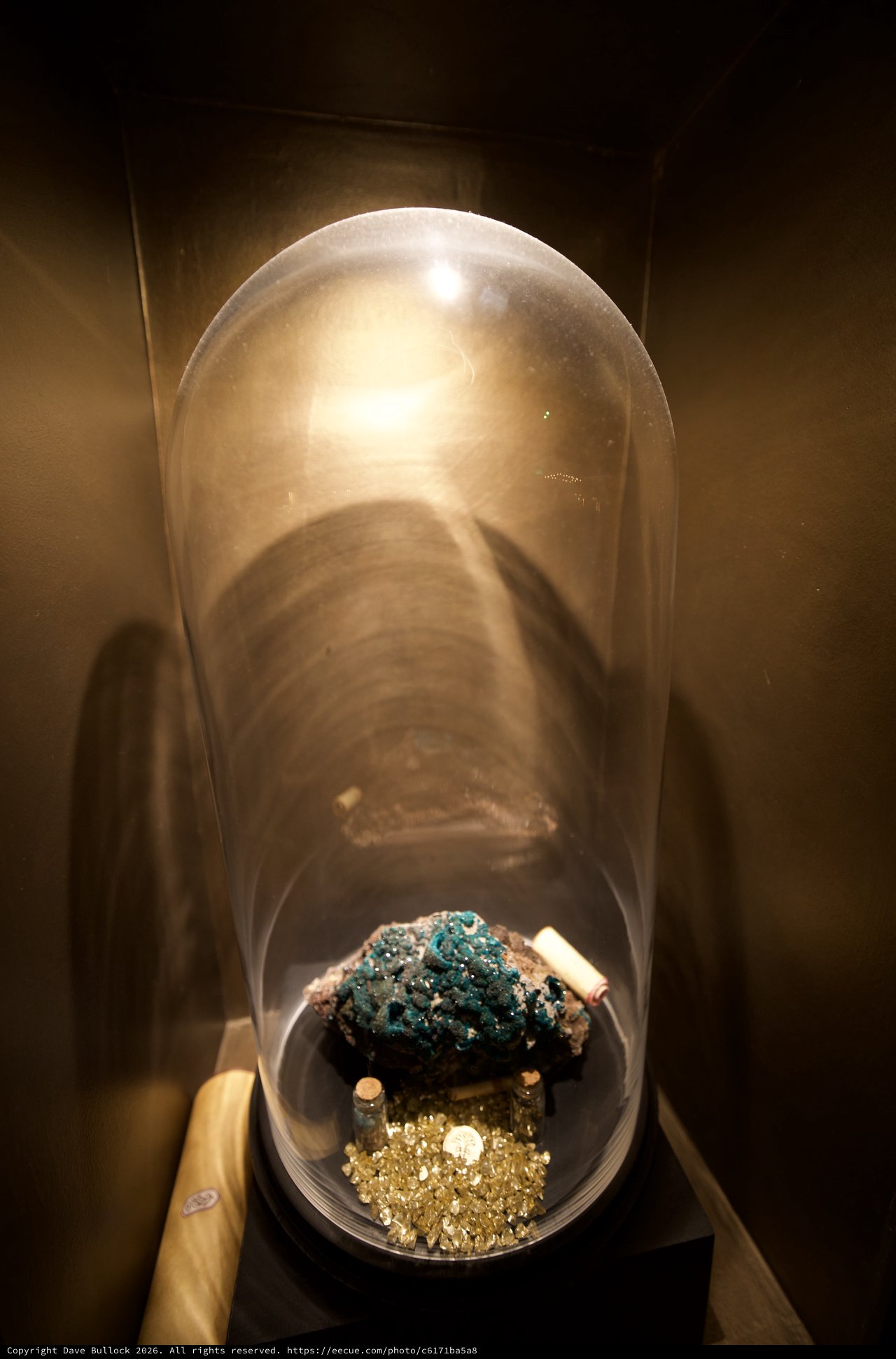 Turquoise Mineral Specimen Under Glass Dome Display