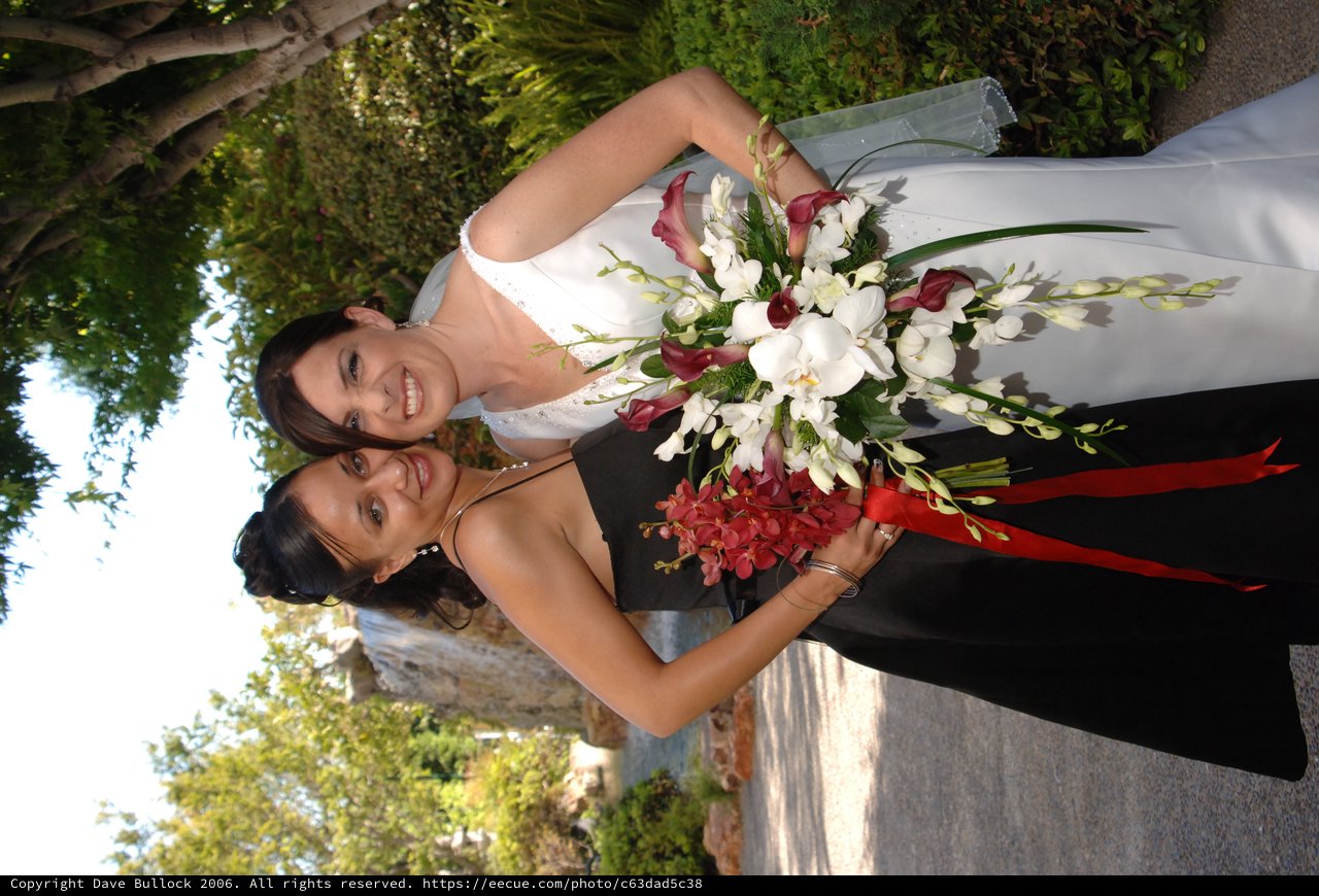 Bride and Bridesmaid Celebrate at Garden Wedding